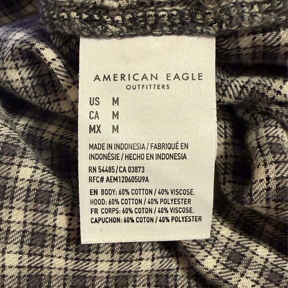 American Eagle Distressed Plaid Flannel Hoodie Shirt Sz M | Cropped Grunge Cozy - Picture 7 of 7